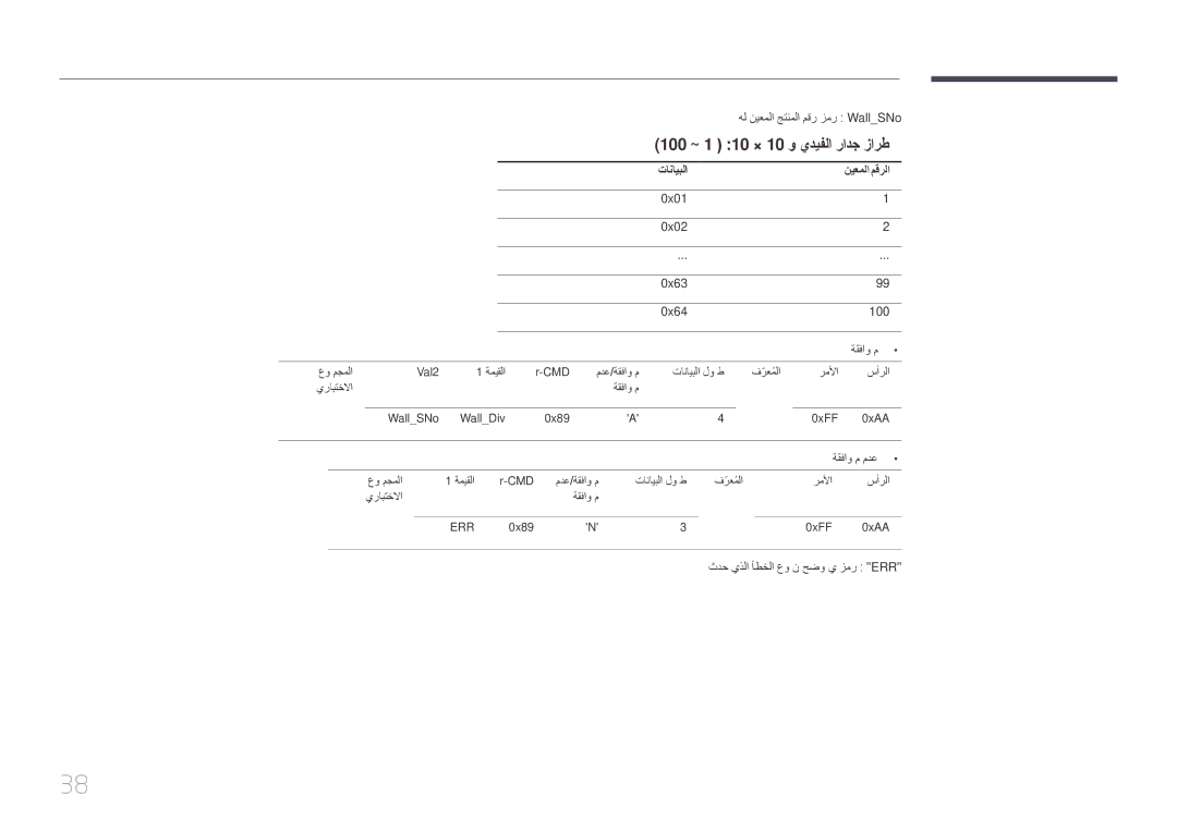 Samsung LH85QMDRTBC/UE, LH85QMDPLGC/EN, LH85QMDPLGC/NG, LH85QMDPLGC/UE manual 100 ~ 1 10 × 10 و يديفلا رادج زارط, تانايبلا 