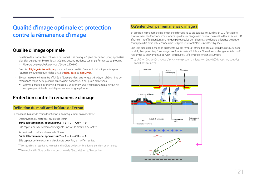 Samsung LH85QMDRTBC/EN, LH85QMDPLGC/EN manual 121, Qualité dimage optimale, Protection contre la rémanence dimage 