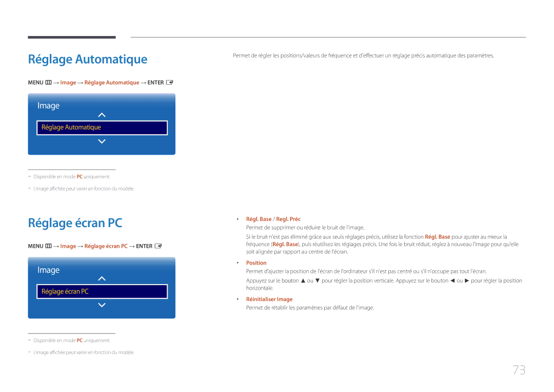 Samsung LH85QMDRTBC/EN, LH85QMDPLGC/EN manual Réglage Automatique, Réglage écran PC 