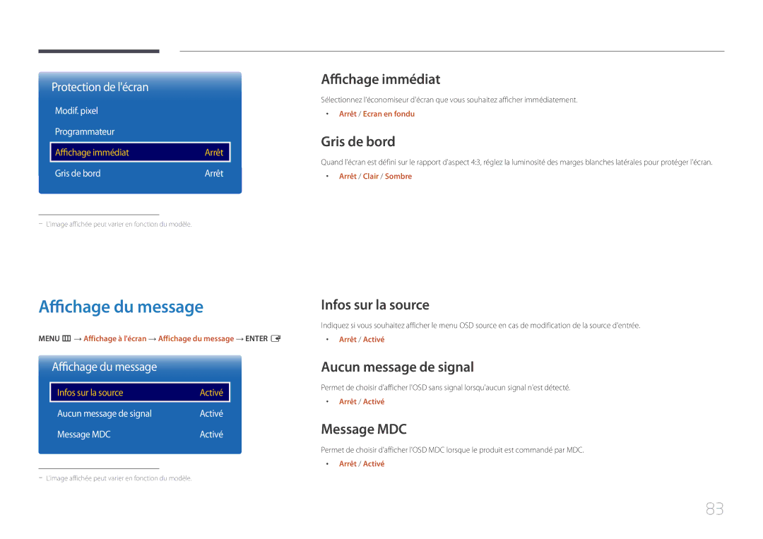 Samsung LH85QMDRTBC/EN, LH85QMDPLGC/EN manual Affichage du message 