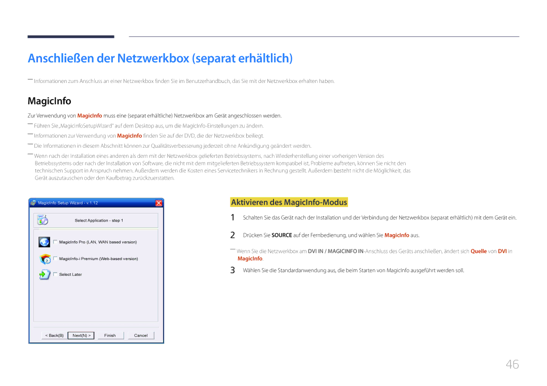 Samsung LH85QMDPLGC/EN, LH85QMDRTBC/EN Anschließen der Netzwerkbox separat erhältlich, Aktivieren des MagicInfo-Modus 