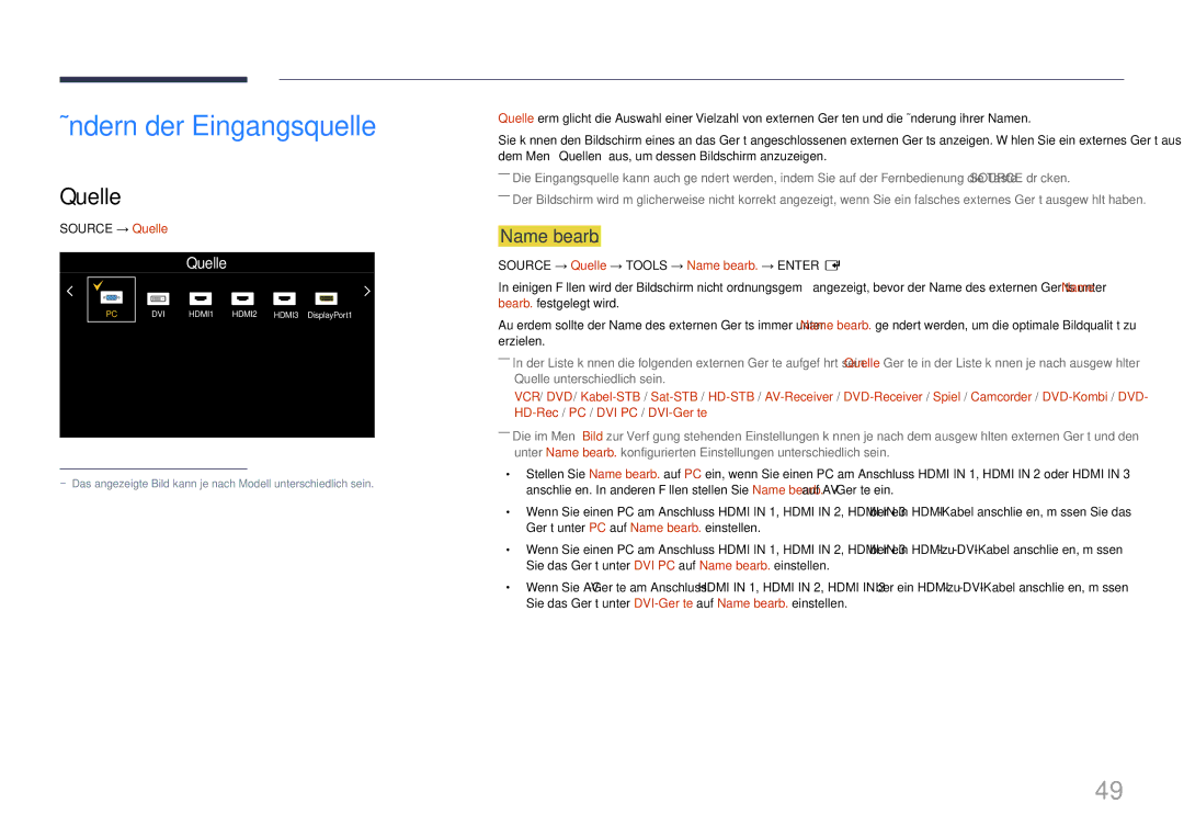 Samsung LH85QMDRTBC/EN, LH85QMDPLGC/EN manual Ändern der Eingangsquelle, Quelle, Name bearb 