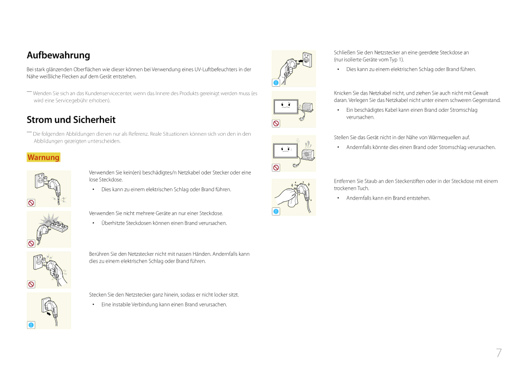 Samsung LH85QMDRTBC/EN, LH85QMDPLGC/EN manual Aufbewahrung, Strom und Sicherheit 