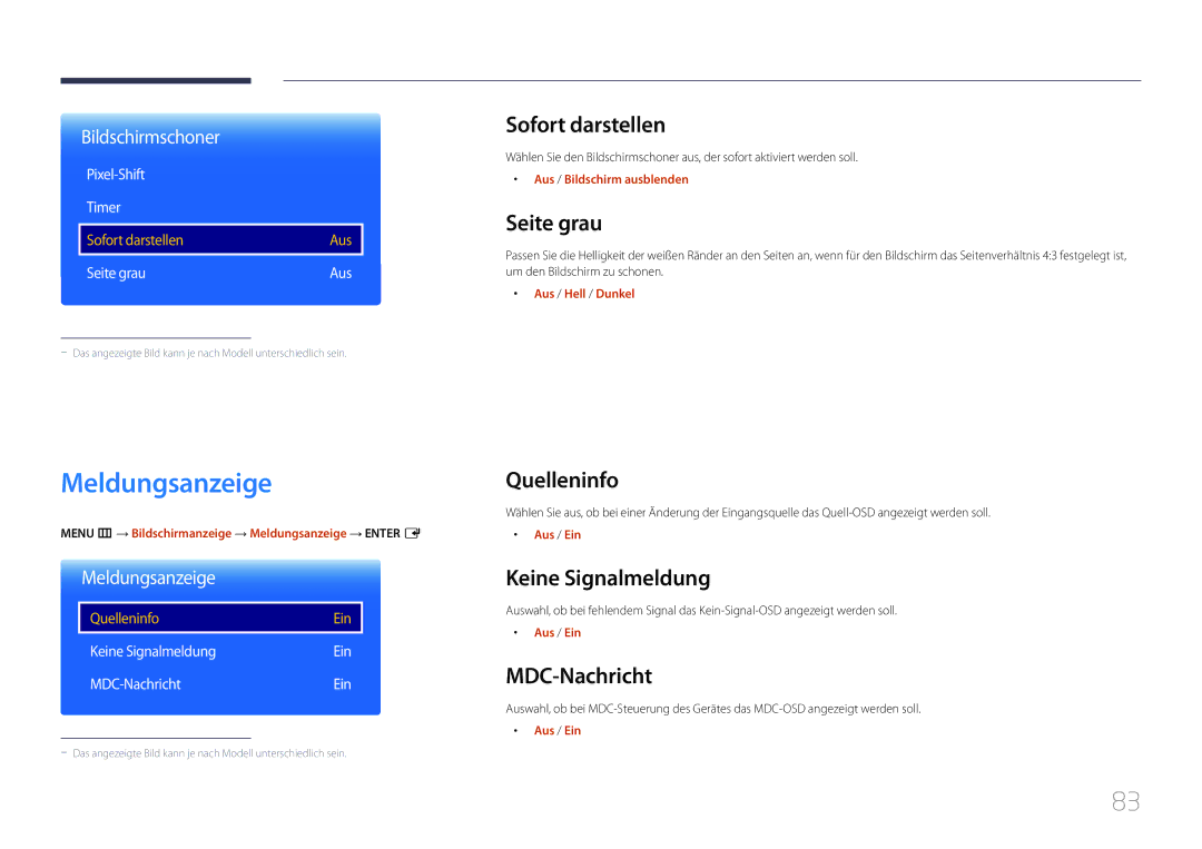 Samsung LH85QMDRTBC/EN, LH85QMDPLGC/EN manual Meldungsanzeige 