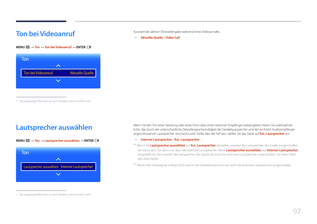 Samsung LH85QMDRTBC/EN, LH85QMDPLGC/EN manual Ton bei Videoanruf, Lautsprecher auswählen 