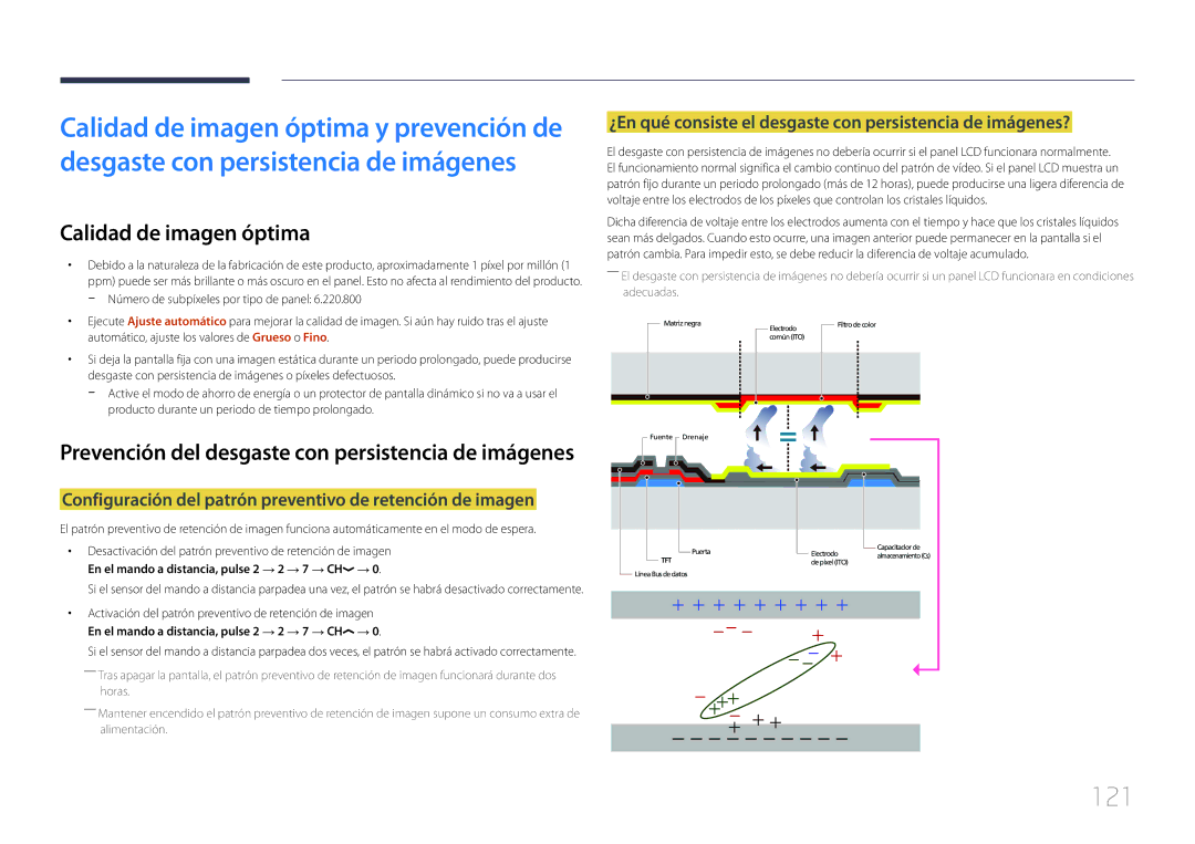 Samsung LH85QMDRTBC/EN manual 121, Calidad de imagen óptima, Configuración del patrón preventivo de retención de imagen 