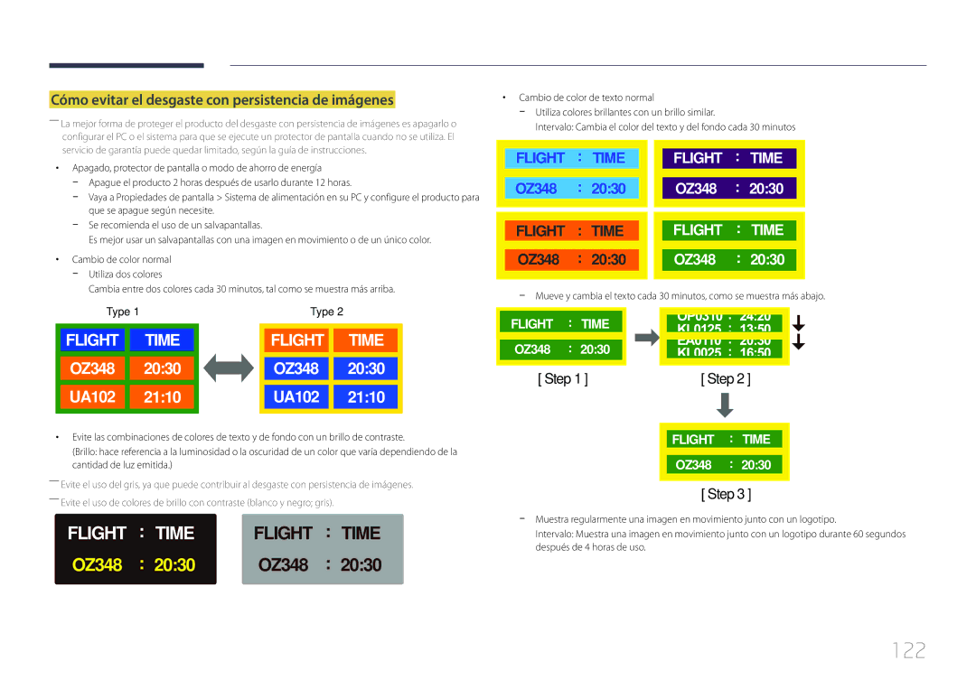 Samsung LH85QMDPLGC/EN, LH85QMDRTBC/EN manual 122, Cómo evitar el desgaste con persistencia de imágenes 