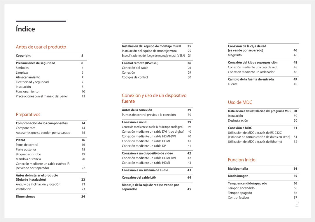 Samsung LH85QMDPLGC/EN, LH85QMDRTBC/EN manual Índice 