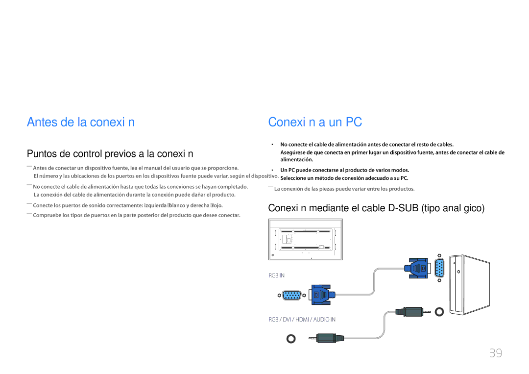 Samsung LH85QMDRTBC/EN, LH85QMDPLGC/EN manual Conexión y uso de un dispositivo fuente, Antes de la conexión 