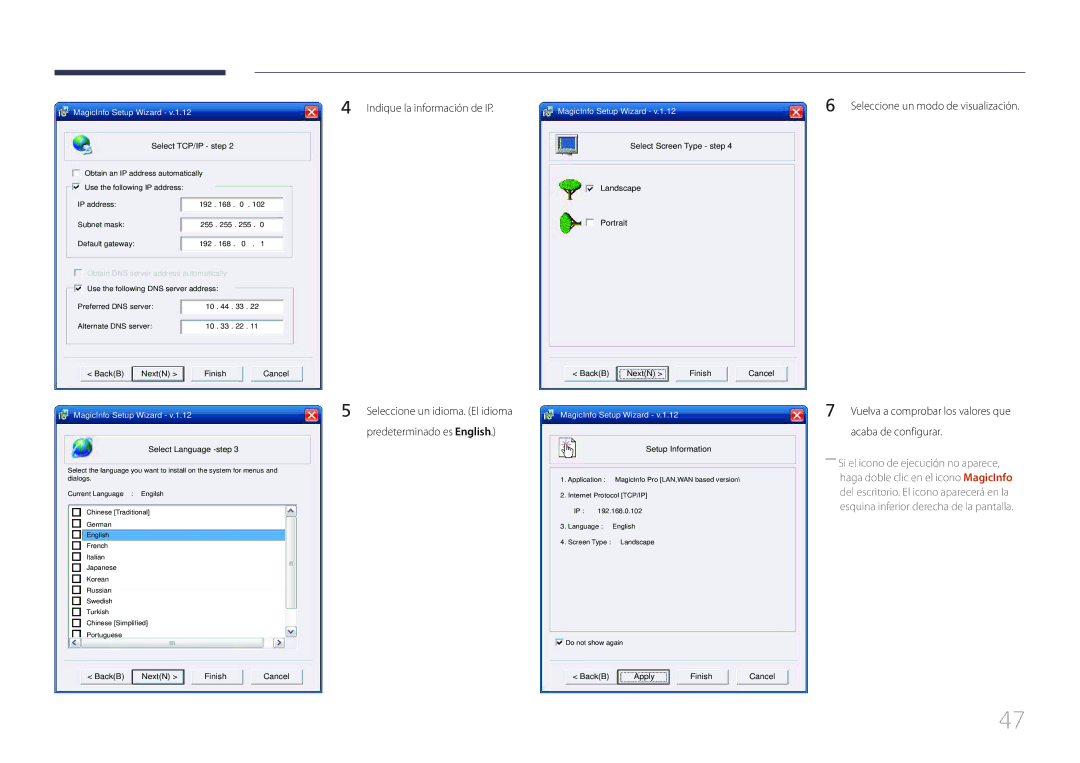 Samsung LH85QMDRTBC/EN, LH85QMDPLGC/EN manual Indique la información de IP, Select TCP/IP step 