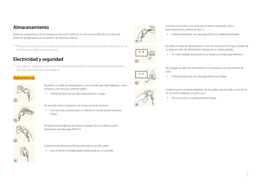 Samsung LH85QMDRTBC/EN, LH85QMDPLGC/EN manual Almacenamiento, Electricidad y seguridad 