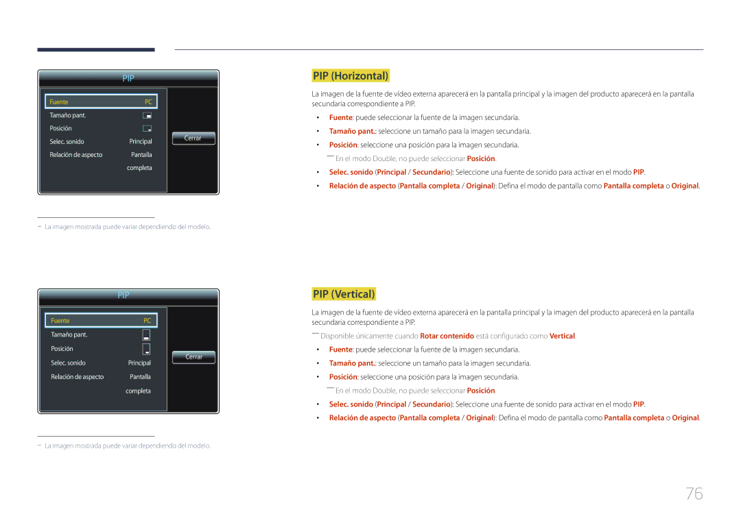 Samsung LH85QMDPLGC/EN, LH85QMDRTBC/EN manual PIP Horizontal, PIP Vertical 