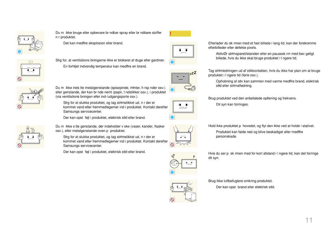 Samsung LH85QMDRTBC/EN, LH85QMDPLGC/EN manual En forhøjet indvendig temperatur kan medføre en brand 