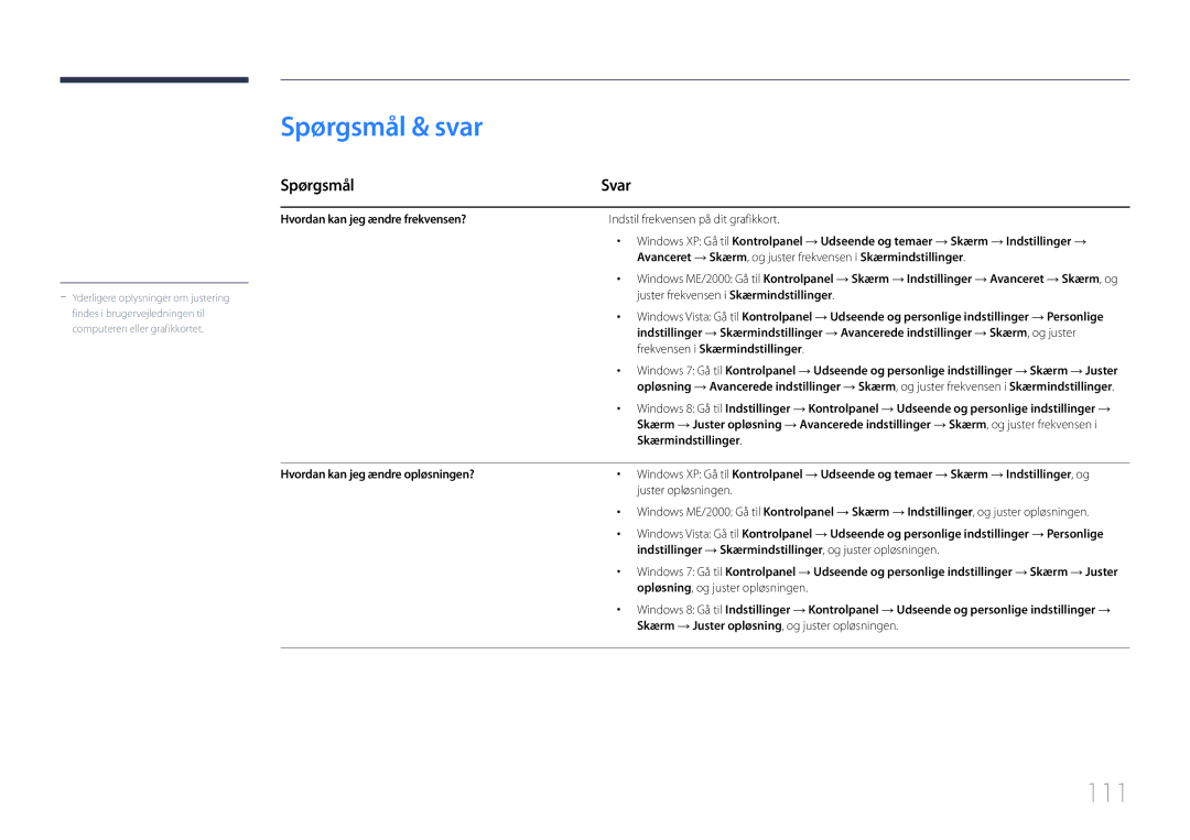 Samsung LH85QMDRTBC/EN, LH85QMDPLGC/EN manual Spørgsmål & svar, 111, Spørgsmål Svar 