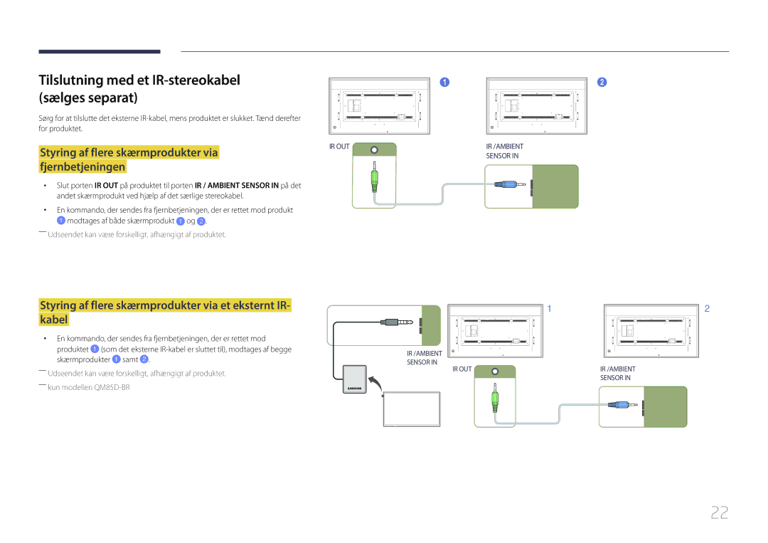 Samsung LH85QMDPLGC/EN, LH85QMDRTBC/EN manual Styring af flere skærmprodukter via fjernbetjeningen 