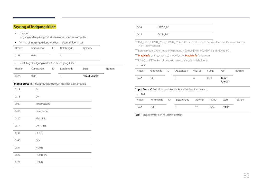 Samsung LH85QMDPLGC/EN, LH85QMDRTBC/EN manual Styring af indgangskilde, Indstilling af indgangskilden Indstil indgangskilde 