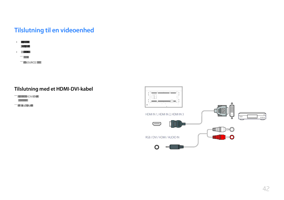 Samsung LH85QMDPLGC/EN, LH85QMDRTBC/EN manual Tilslutning til en videoenhed 