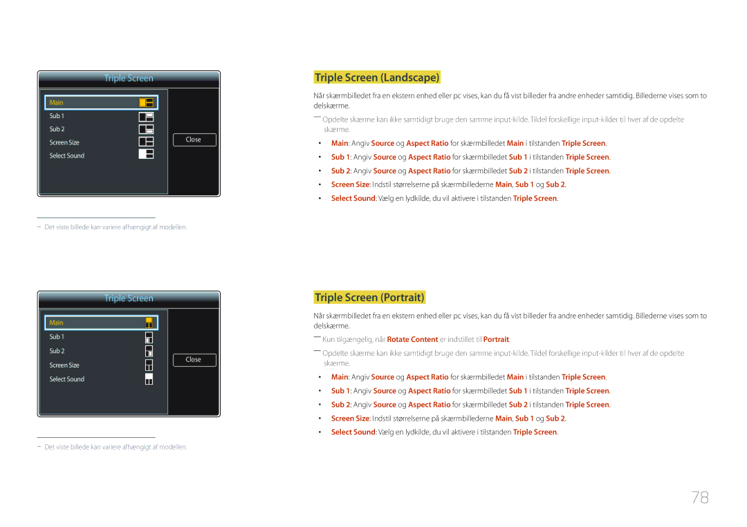 Samsung LH85QMDPLGC/EN, LH85QMDRTBC/EN manual Triple Screen Landscape, Triple Screen Portrait 