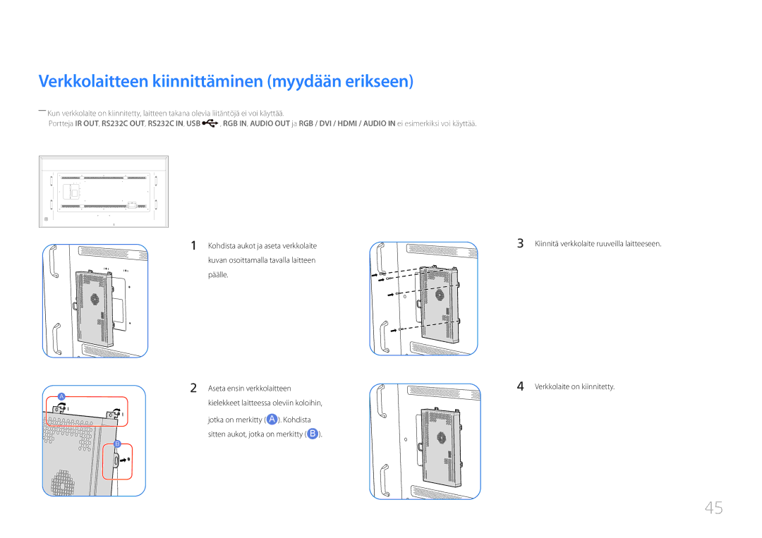 Samsung LH85QMDRTBC/EN, LH85QMDPLGC/EN manual Verkkolaitteen kiinnittäminen myydään erikseen 