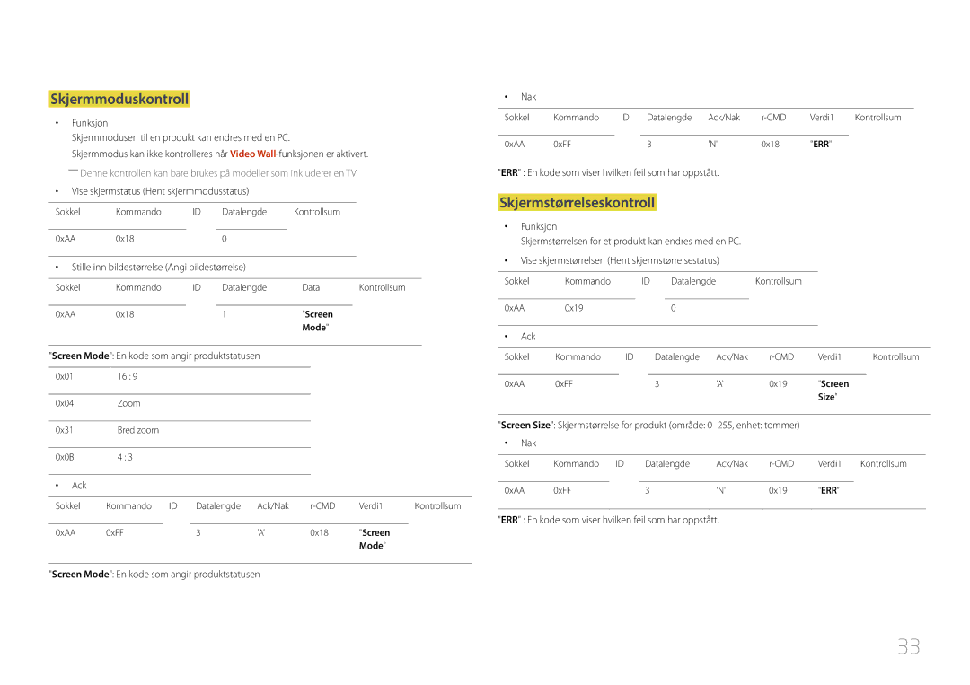 Samsung LH85QMDRTBC/EN, LH85QMDPLGC/EN manual Skjermmoduskontroll, Skjermstørrelseskontroll 