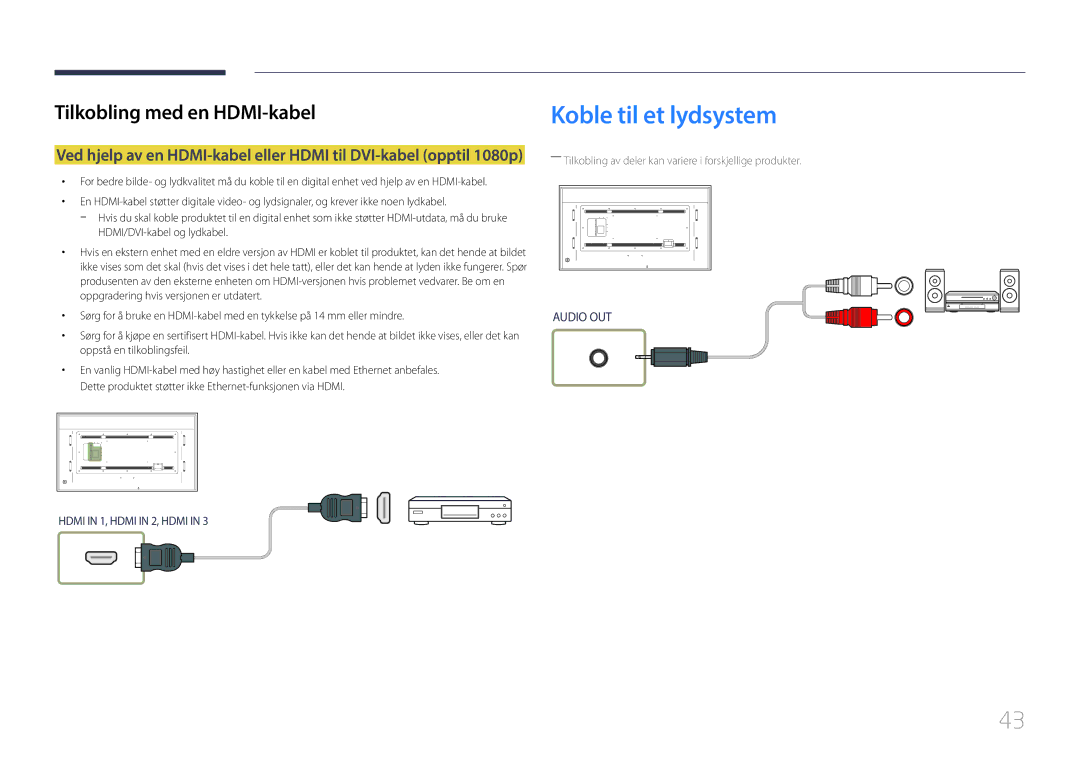 Samsung LH85QMDRTBC/EN, LH85QMDPLGC/EN manual Koble til et lydsystem 