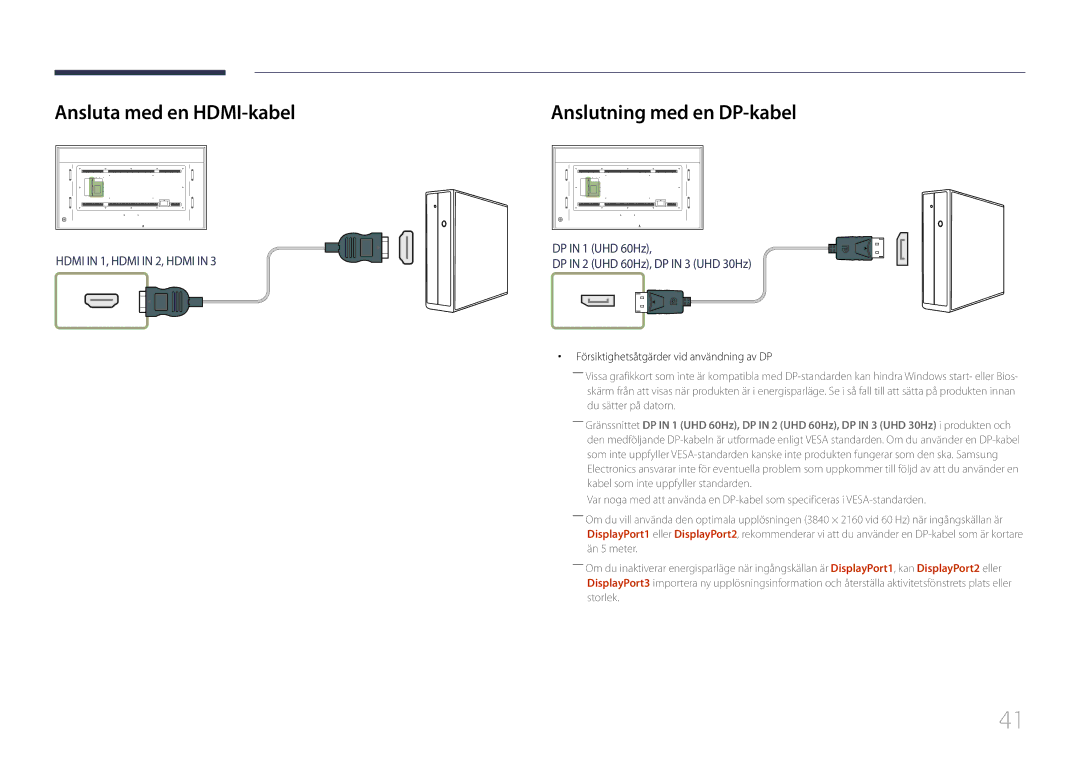 Samsung LH85QMDRTBC/EN, LH85QMDPLGC/EN manual Ansluta med en HDMI-kabel, Anslutning med en DP-kabel 