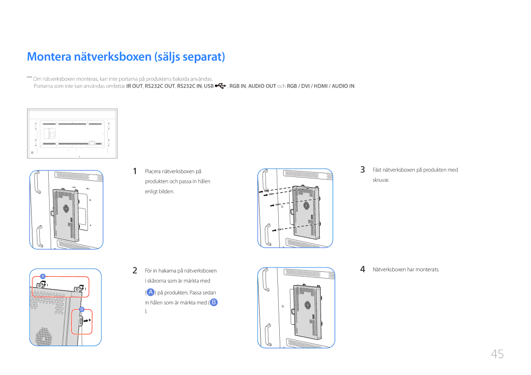 Samsung LH85QMDRTBC/EN, LH85QMDPLGC/EN manual Montera nätverksboxen säljs separat 