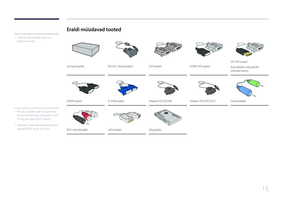 Samsung LH85QMDRTBC/EN, LH85QMDPLGC/EN manual Eraldi müüdavad tooted, DP-DVI-kaabel 