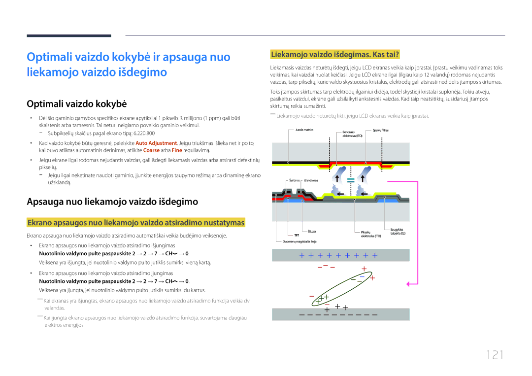 Samsung LH85QMDRTBC/EN, LH85QMDPLGC/EN manual 121, Optimali vaizdo kokybė, Apsauga nuo liekamojo vaizdo išdegimo 