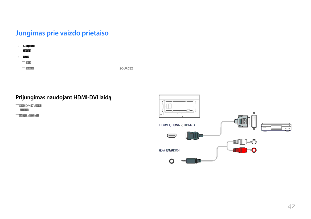 Samsung LH85QMDPLGC/EN, LH85QMDRTBC/EN manual Jungimas prie vaizdo prietaiso, Prijungimas naudojant HDMI-DVI laidą 