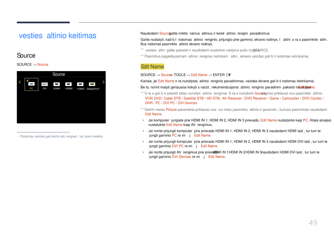 Samsung LH85QMDRTBC/EN, LH85QMDPLGC/EN manual Įvesties šaltinio keitimas, Source, Edit Name 