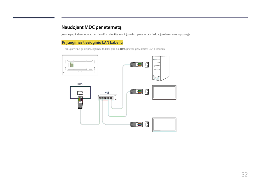 Samsung LH85QMDPLGC/EN, LH85QMDRTBC/EN manual Naudojant MDC per eternetą, Prijungimas tiesioginiu LAN kabeliu 