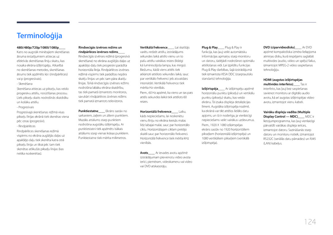Samsung LH85QMDPLGC/EN, LH85QMDRTBC/EN manual Terminoloģija, 124 