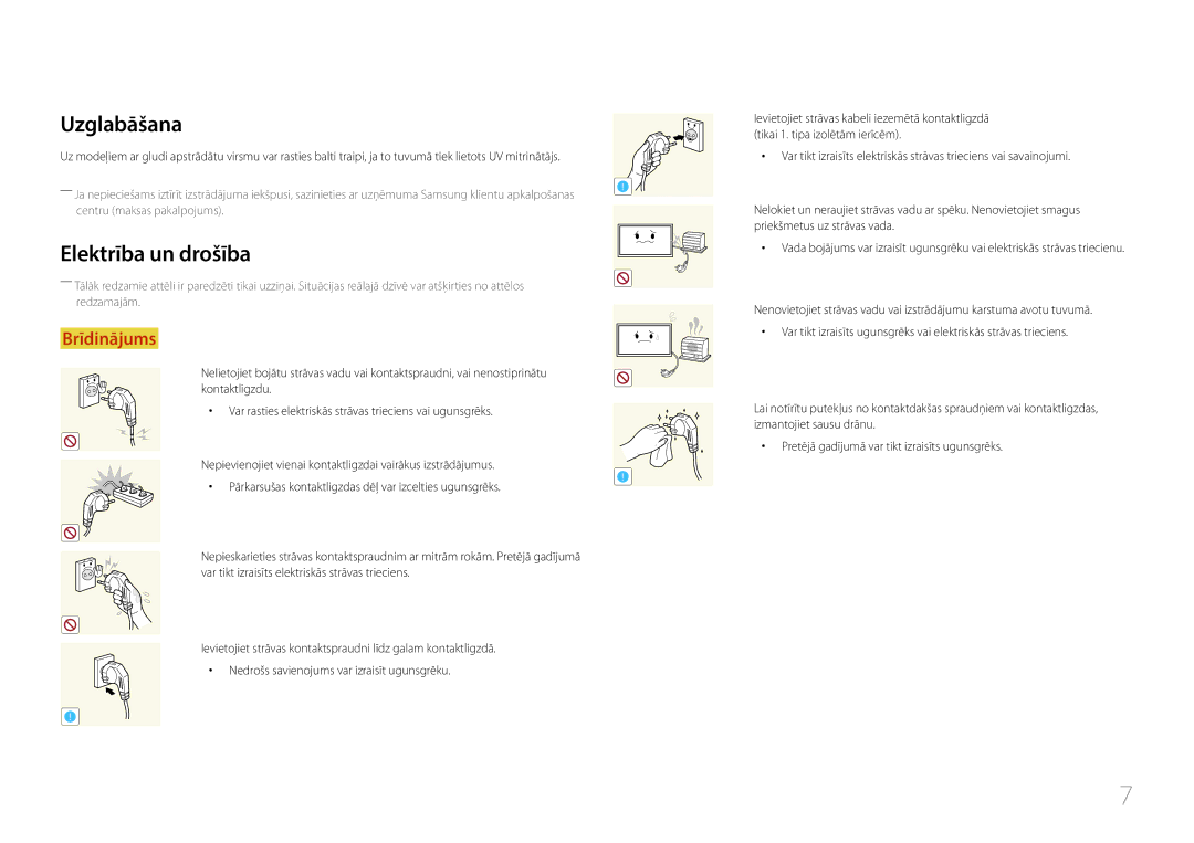 Samsung LH85QMDRTBC/EN, LH85QMDPLGC/EN manual Uzglabāšana, Elektrība un drošība 