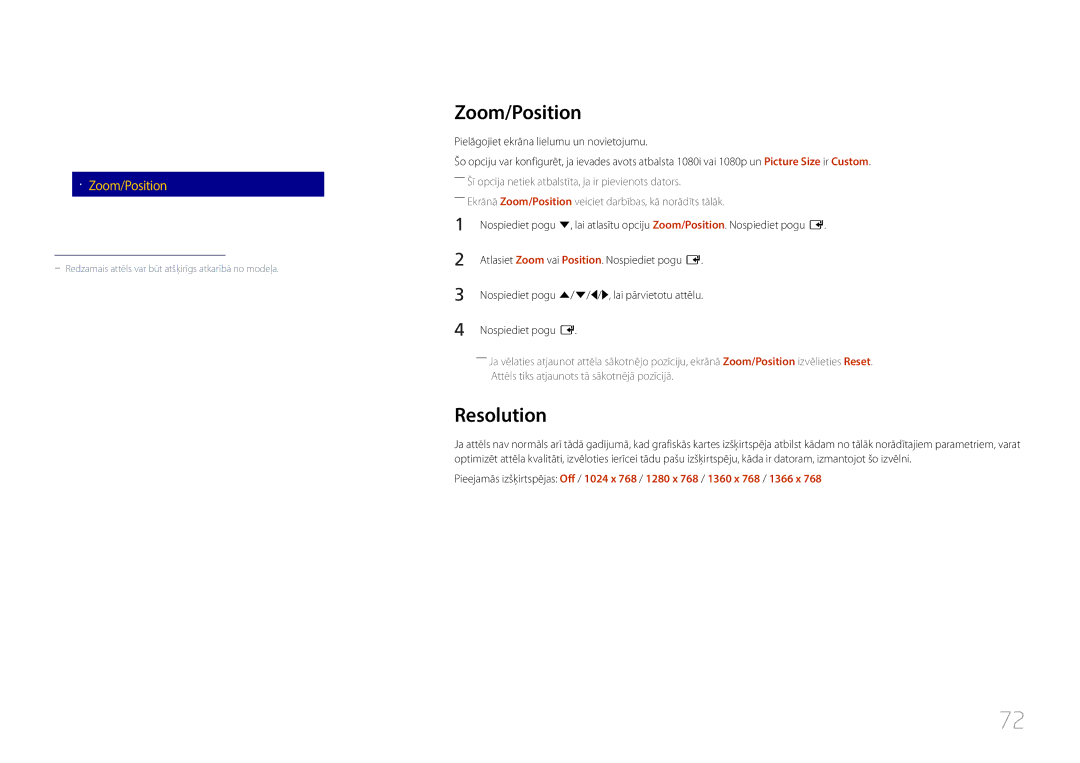 Samsung LH85QMDPLGC/EN, LH85QMDRTBC/EN manual Zoom/Position, Resolution, Picture Size 