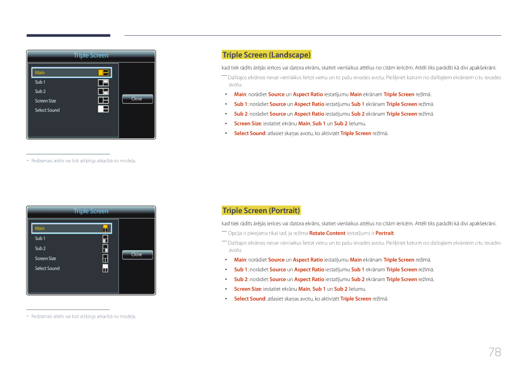 Samsung LH85QMDPLGC/EN, LH85QMDRTBC/EN manual Triple Screen Landscape, Triple Screen Portrait 