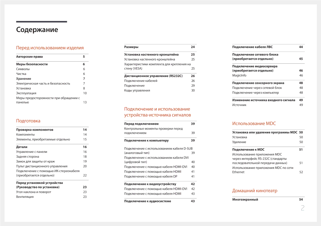 Samsung LH85QMDPLGC/EN, LH85QMDRTBC/EN manual Содержание 