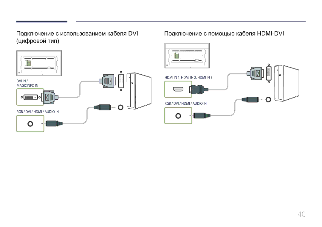 Samsung LH85QMDPLGC/EN, LH85QMDRTBC/EN manual Подключение с использованием кабеля DVI, Цифровой тип 