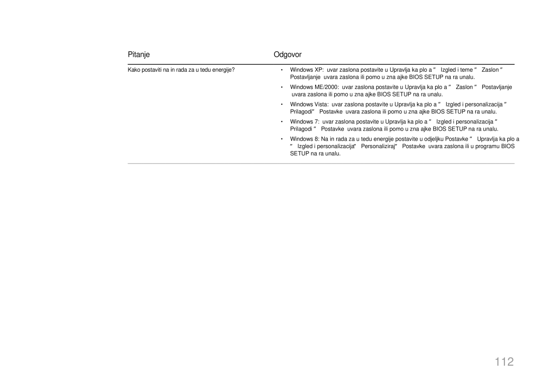 Samsung LH85QMDPLGC/EN, LH85QMDRTBC/EN manual 112, Pitanje, Kako postaviti način rada za uštedu energije? 