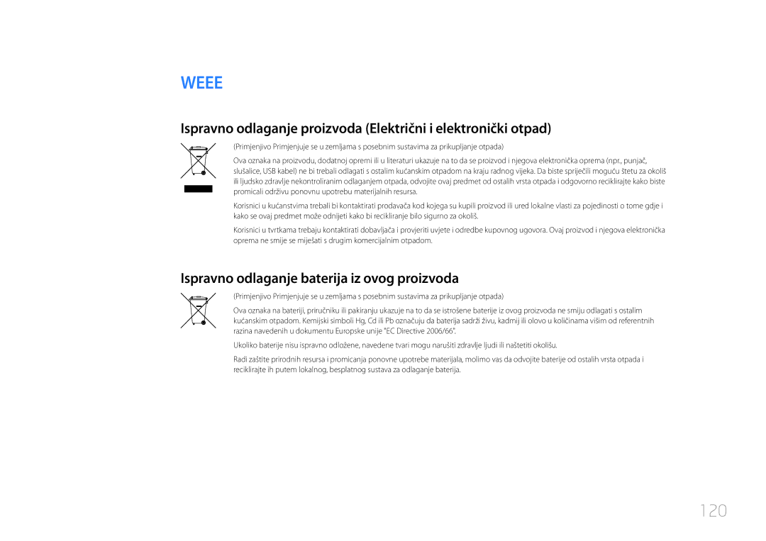 Samsung LH85QMDPLGC/EN, LH85QMDRTBC/EN manual 120, Ispravno odlaganje baterija iz ovog proizvoda 