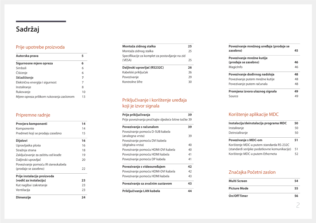 Samsung LH85QMDPLGC/EN, LH85QMDRTBC/EN manual Sadržaj 