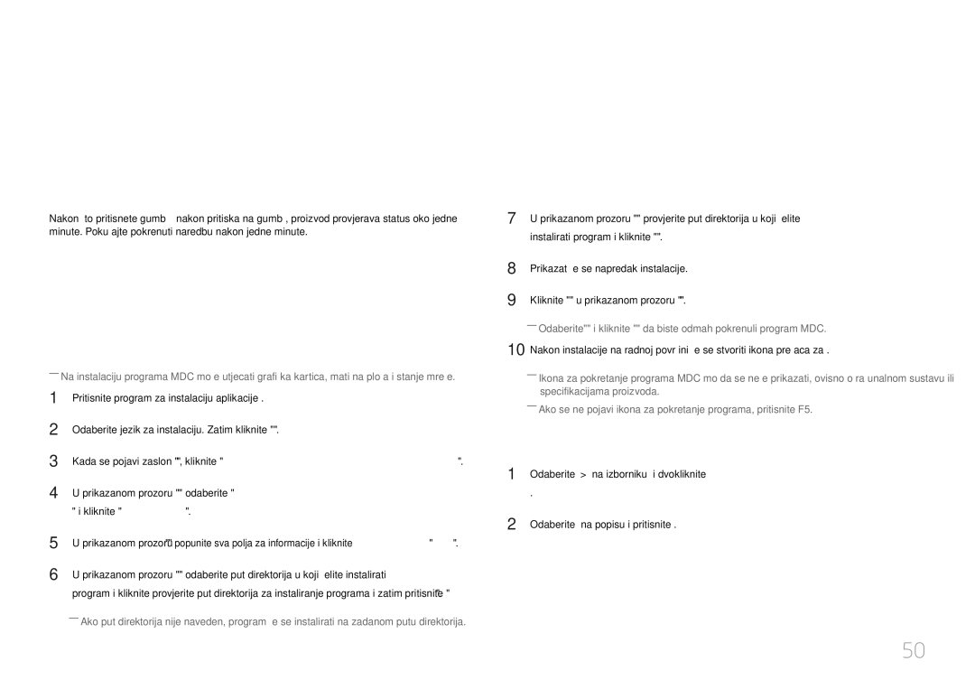 Samsung LH85QMDPLGC/EN manual Korištenje aplikacije MDC, Instalacija/deinstalacija programa MDC, Deinstaliranje, Program 