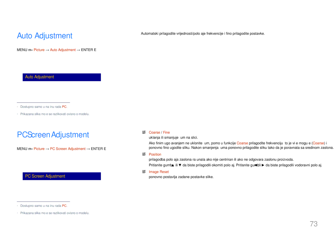 Samsung LH85QMDRTBC/EN, LH85QMDPLGC/EN manual Auto Adjustment, PC Screen Adjustment 