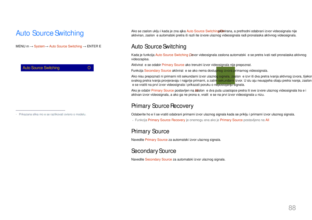 Samsung LH85QMDPLGC/EN, LH85QMDRTBC/EN manual Auto Source Switching, Primary Source Recovery, Secondary Source 