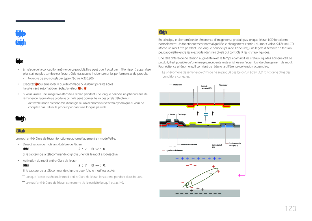 Samsung LH85QMDPLGC/EN manual 120, Qualité dimage optimale, Protection contre la rémanence dimage 