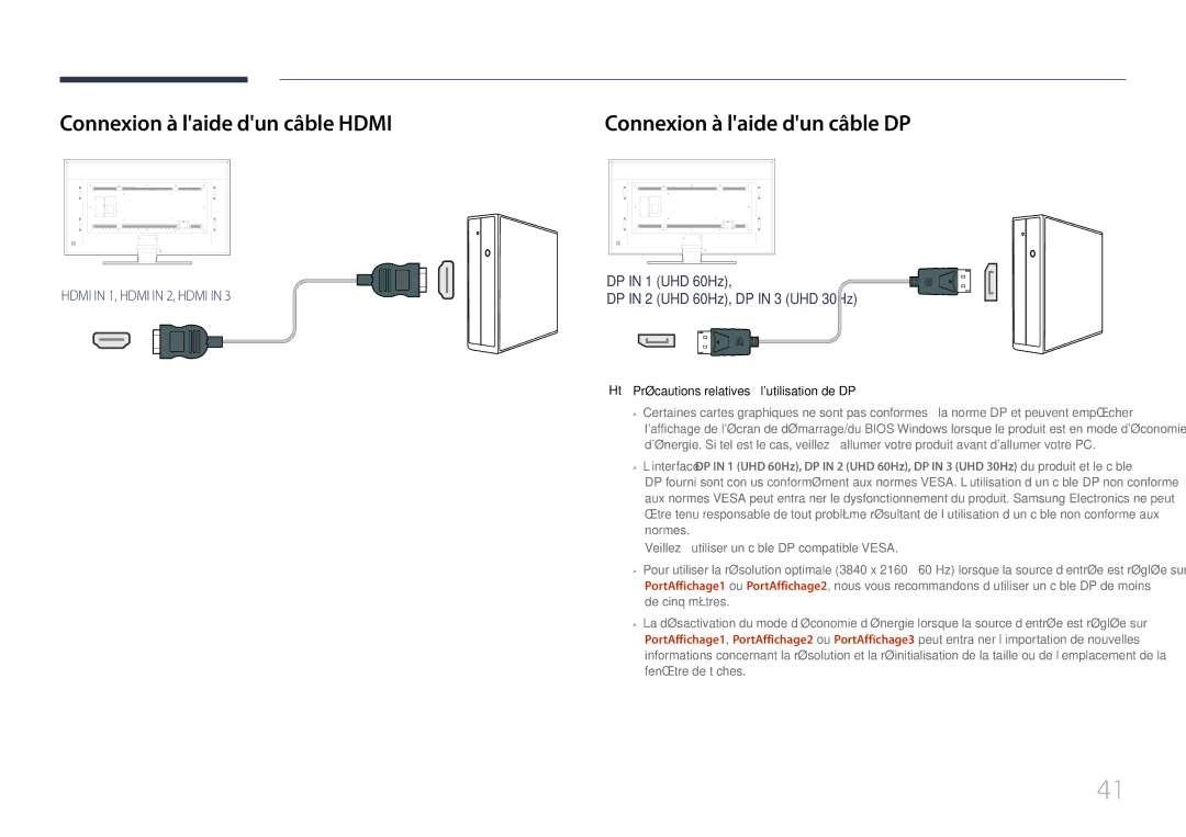 Samsung LH85QMDPLGC/EN manual Connexion à laide dun câble Hdmi, Connexion à laide dun câble DP 