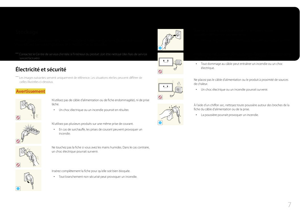 Samsung LH85QMDPLGC/EN manual Stockage, Électricité et sécurité 