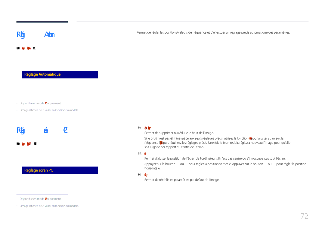 Samsung LH85QMDPLGC/EN manual Réglage Automatique, Réglage écran PC 