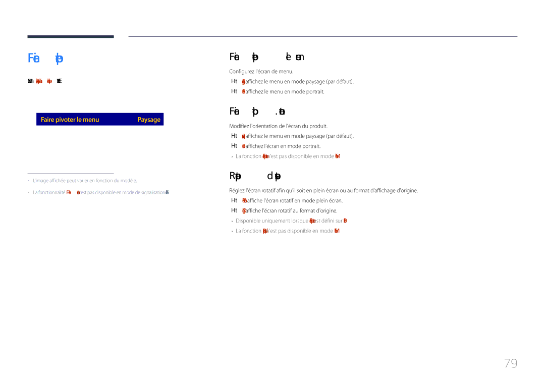 Samsung LH85QMDPLGC/EN manual Faire pivoter le menu, Faire pivot. contenu, Rapport daspect 