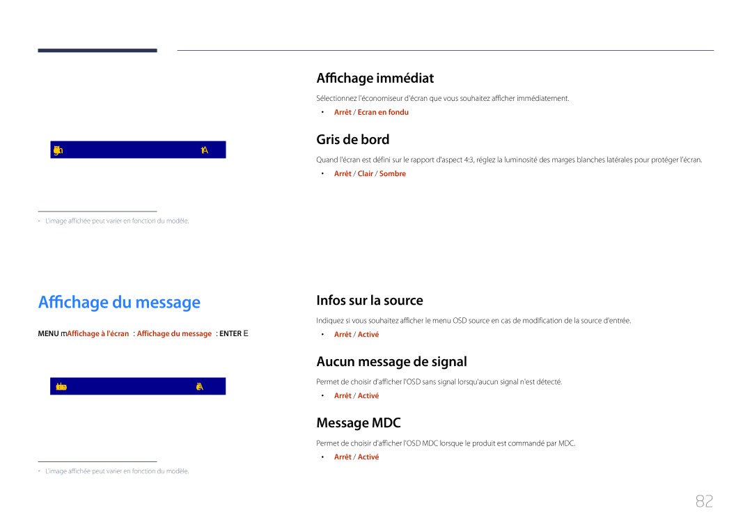 Samsung LH85QMDPLGC/EN manual Affichage du message 